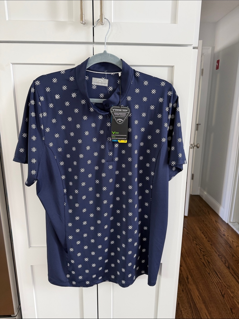 Callaway Navy Blue Golf Polo Shirt with White Star Pattern NWT Size XXL